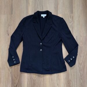 St. John Collection Santana Knit Blazer Luxury Jacket 12 marble buttons black